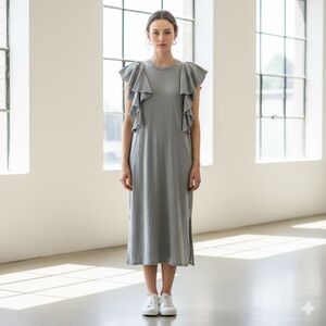 FACETASM heather grey ruffle cotton jersey midi dress – Large (3)